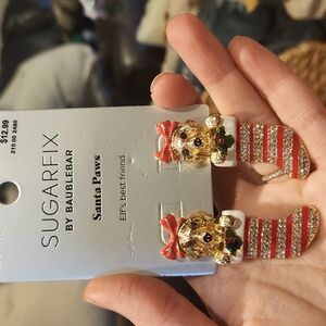 NWT Sugarfix by Baublebar Santa Paws Earrings Dog in Christmas Stocking